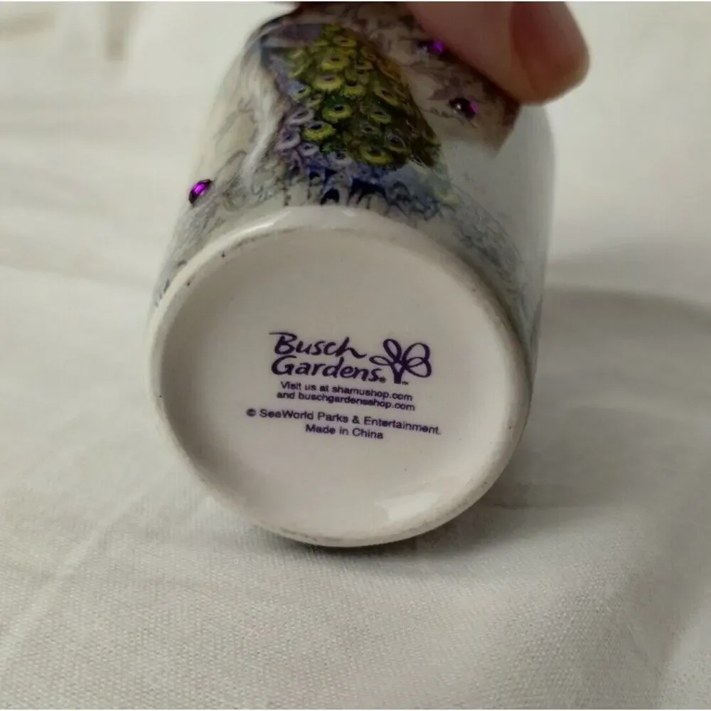 Set Of Two Busch Gardens Collectible Ceramic Shot Glasses - Peacocks